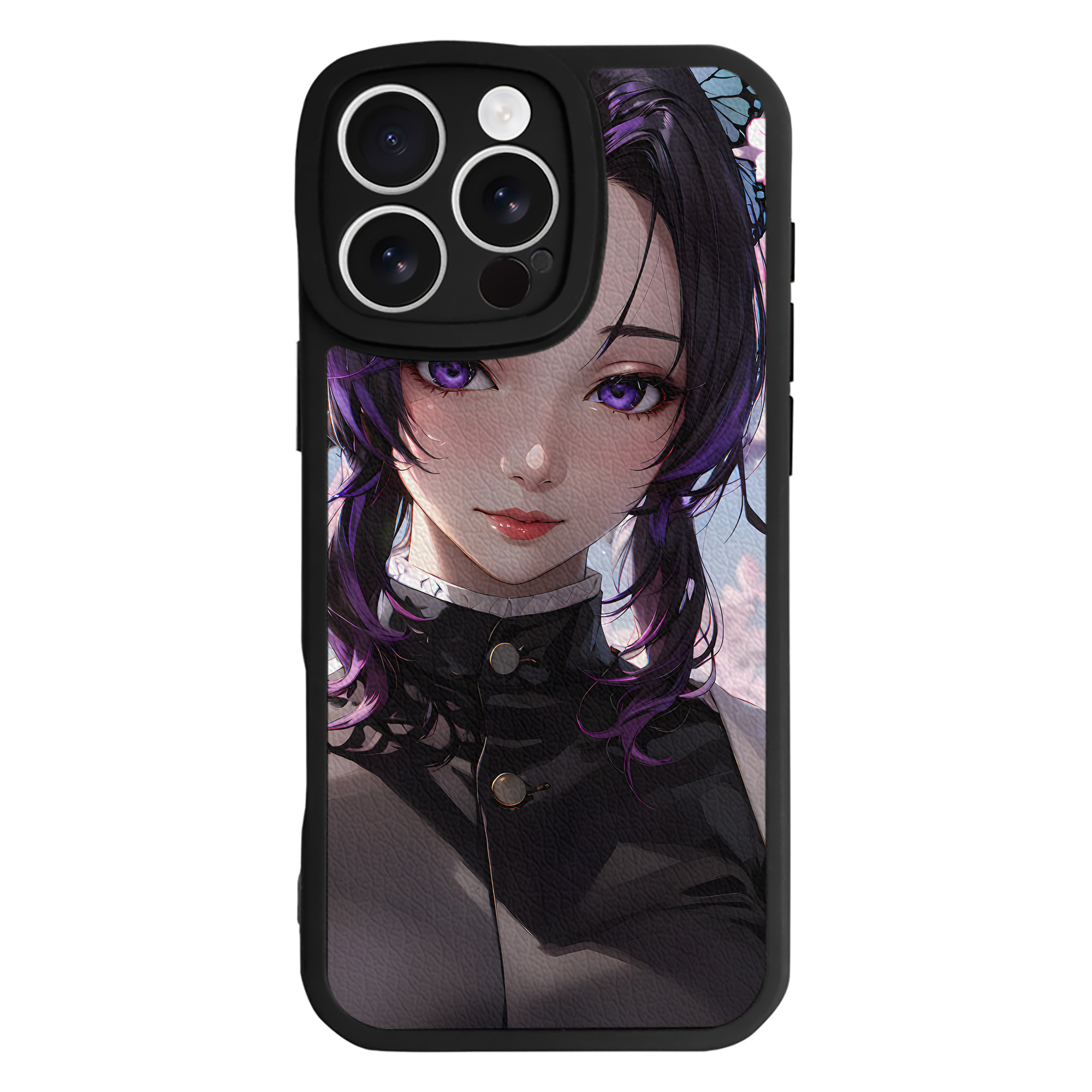 （画像用） 鬼滅の刃（きめつのやいば）蟲柱-胡蝶 しのぶ／こちょう しのぶ Kochou Shinobu 【iPhone 16シリーズ対応】シリコンスマホケース（レザー調） 材質：シリコン